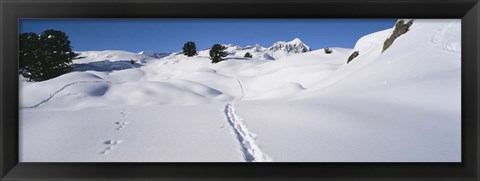 Framed Footprints on a snow covered landscape, Alps, Riederalp, Valais Canton, Switzerland Print