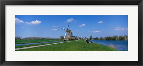 Framed Windmill and Canals near Leiden The Netherlands Print