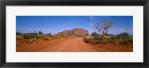 Framed Desert Road And Ayers Rock, Australia Print