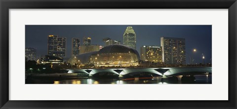 Framed Buildings lit up at night, Esplanade Bridge, Esplanade Drive, Singapore Print