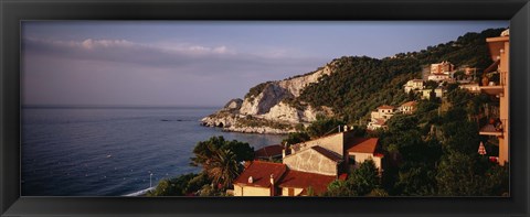 Framed High angle view of a city near the sea, Ligurian Sea, Italian Rivera, Bergeggi, Liguria, Italy Print