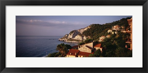 Framed High angle view of a city near the sea, Ligurian Sea, Italian Rivera, Bergeggi, Liguria, Italy Print