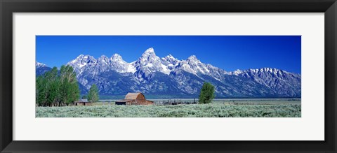 Framed Barn On Plain Before Mountains, Grand Teton National Park, Wyoming, USA Print