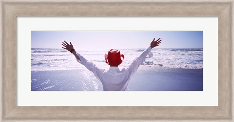 Framed Woman With Outstretched Arms On Beach, California, USA Print