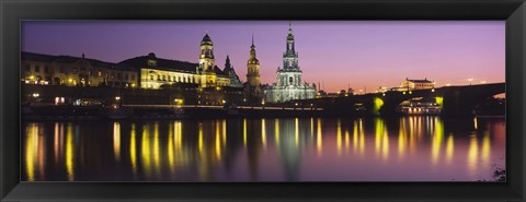 Framed Reflection Of Buildings On Water At Night, Dresden, Germany Print