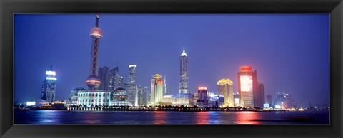 Framed Buildings lit up at dusk, Shanghai, China Print