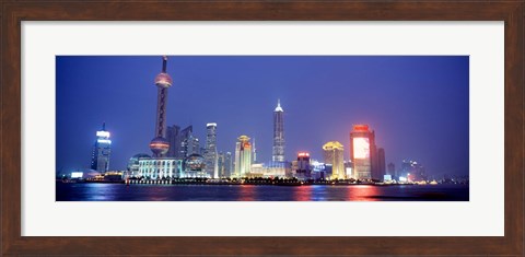 Framed Buildings lit up at dusk, Shanghai, China Print