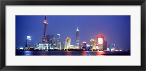 Framed Buildings lit up at dusk, Shanghai, China Print