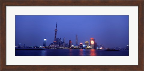 Framed Buildings at the waterfront lit up at dusk, Pudong, Shanghai, China Print