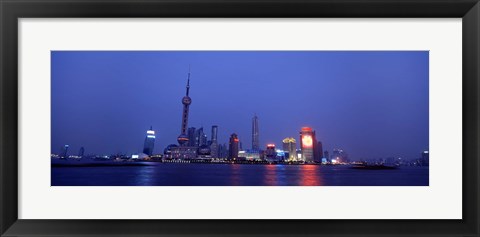 Framed Buildings at the waterfront lit up at dusk, Pudong, Shanghai, China Print