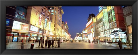 Framed Shops lit up at dusk, Wangfujing, Beijing, China Print