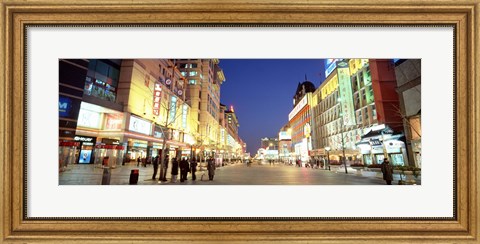 Framed Shops lit up at dusk, Wangfujing, Beijing, China Print