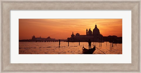 Framed Silhouette of a person on a gondola with a church in background, Santa Maria Della Salute, Grand Canal, Venice, Italy Print