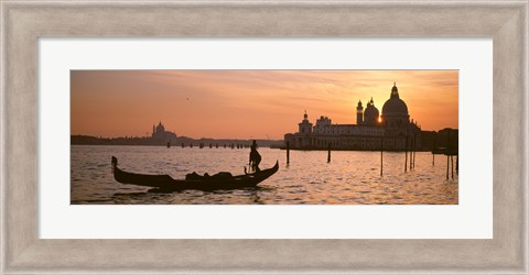 Framed Silhouette of a gondola in a canal at sunset, Santa Maria Della Salute, Venice, Italy Print