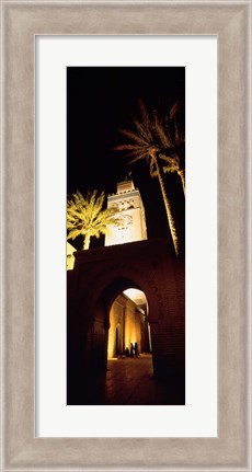 Framed Low angle view of a mosque lit up at night, Koutoubia Mosque, Marrakesh, Morocco Print