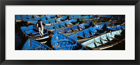 Framed High angle view of boats docked at a port, Essaouira, Morocco Print