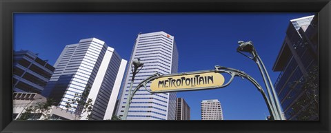 Framed Low angle view of buildings, Cite Internationale Square, Montreal, Quebec, Canada Print