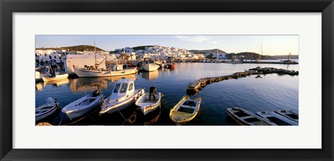 Framed Boats at the dock in the sea, Paros, Cyclades Islands, Greece Print