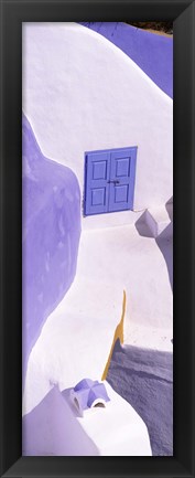 Framed Blue door, Santorini, Greece Print