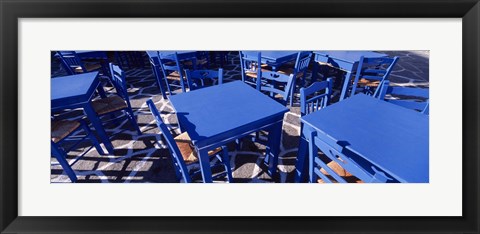 Framed High angle view of tables and chairs at a sidewalk cafe, Paros, Cyclades Islands, Greece Print