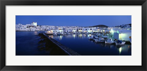 Framed Buildings lit up at night, Paros, Cyclades Islands, Greece Print