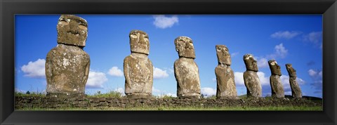 Framed Row of Stone Heads, Easter Islands, Chile Print