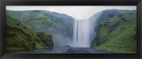 Framed Panoramic View Of A Waterfall, Skogafoss Waterfall, Skogar, Iceland Print