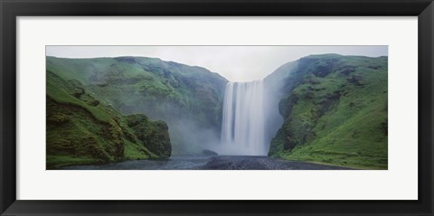 Framed Panoramic View Of A Waterfall, Skogafoss Waterfall, Skogar, Iceland Print