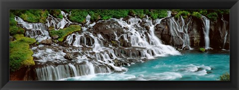 Framed Waterfall In A Forest, Hraunfoss Waterfall, Iceland Print