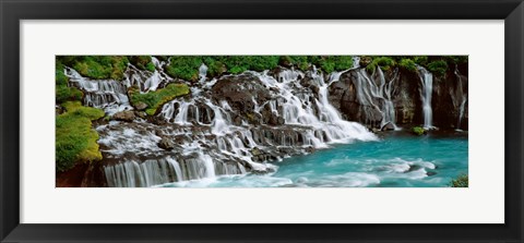 Framed Waterfall In A Forest, Hraunfoss Waterfall, Iceland Print