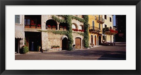 Framed Houses at a road side, Torri Del Benaco, Italy Print