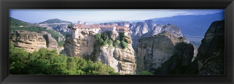 Framed Monastery on the top of a cliff, Roussanou Monastery, Meteora, Thessaly, Greece Print