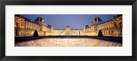 Framed Light Illuminated In The Museum, Louvre Pyramid, Paris, France Print