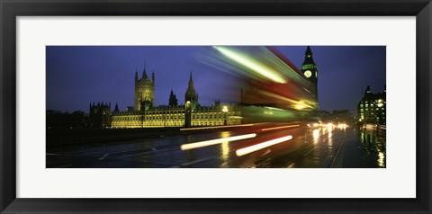 Framed England, London, Houses of Parliament, Traffic moving in the night Print