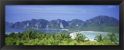 Framed Thailand, Phi Phi Islands, Mountain range and trees in the island Print