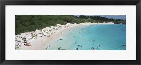 Framed Aerial view of tourists on the beach, Horseshoe Bay, Bermuda Print