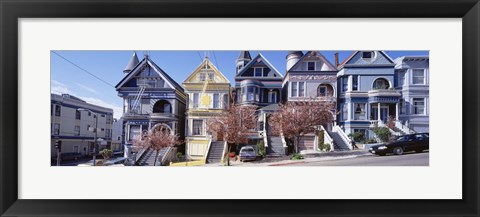 Framed Cars Parked In Front Of Victorian Houses, San Francisco, California, USA Print