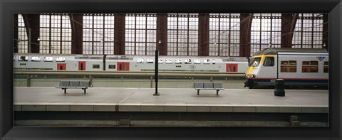 Framed Trains at a railroad station platform, Antwerp, Belgium Print