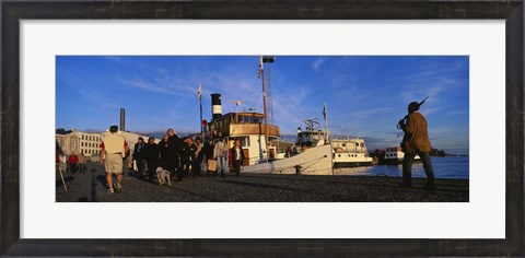 Framed Tourboat Moored At A Dock, Helsinki, Finland Print