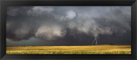 Framed Thunderstorm advancing over a field Print