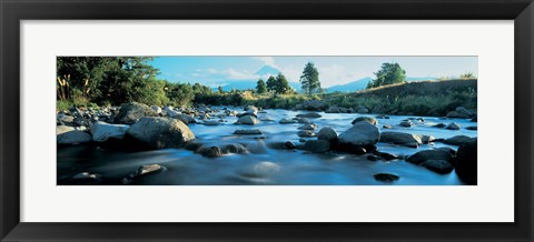 Framed Rocks in the river, Mount Taranaki, Taranaki, North Island, New Zealand Print