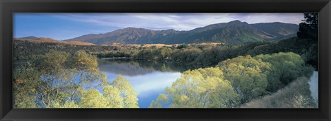 Framed Reflection of mountains in water, Lake Hayes, South Island New Zealand, New Zealand Print