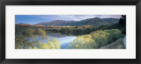 Framed Reflection of mountains in water, Lake Hayes, South Island New Zealand, New Zealand Print