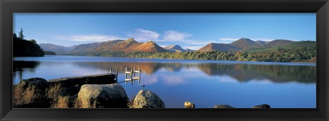 Framed Reflection of mountains in water, Derwent Water, Lake District, England Print