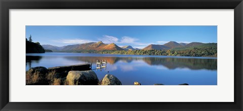 Framed Reflection of mountains in water, Derwent Water, Lake District, England Print