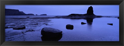 Framed Silhouette Of Rocks On The Beach, Black Nab, Whitby, England, United Kingdom Print