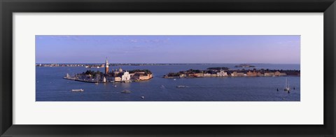 Framed High Angle View Of Buildings Surrounded By Water, San Giorgio Maggiore, Venice, Italy Print