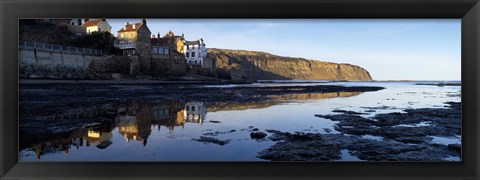 Framed Reflection Of Buildings In Water, Robin Hood&#39;s Bay, North Yorkshire, England, United Kingdom Print