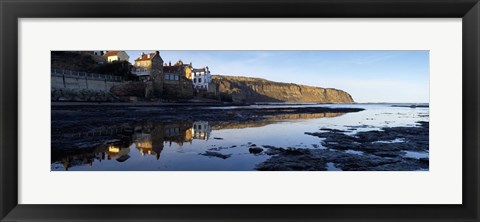 Framed Reflection Of Buildings In Water, Robin Hood&#39;s Bay, North Yorkshire, England, United Kingdom Print