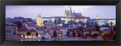 Framed Castle lit up at dusk, Hradcany Castle, Prague, Czech Republic Print